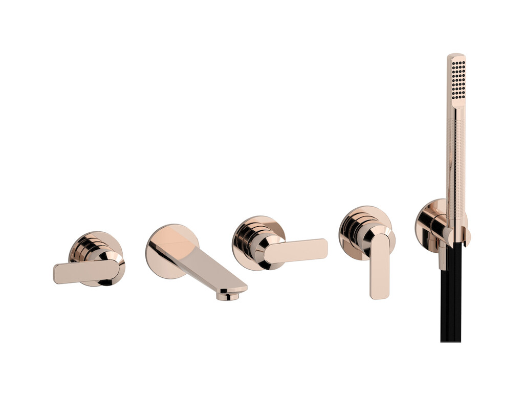 Настенный смеситель для ванной на 5 отверстий с дивертером и душевым гарнитуром. WE ARE IB c6398rs Rose Gold C-67