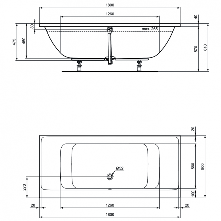 E106701 Встраиваемая акриловая прямоугольная ванна 180х80 см Ideal Standard CONNECT AIR - Вид №6