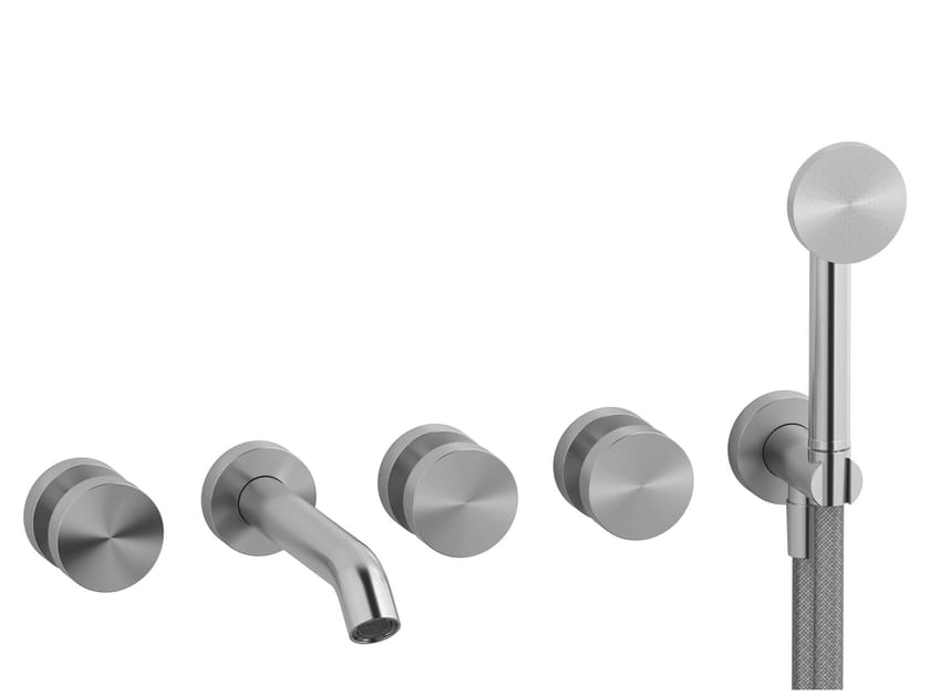 Стальной настенный смеситель для ванны с 5 отверстиями с переключателем и ручным душем IB Тотем ARCH-00082996