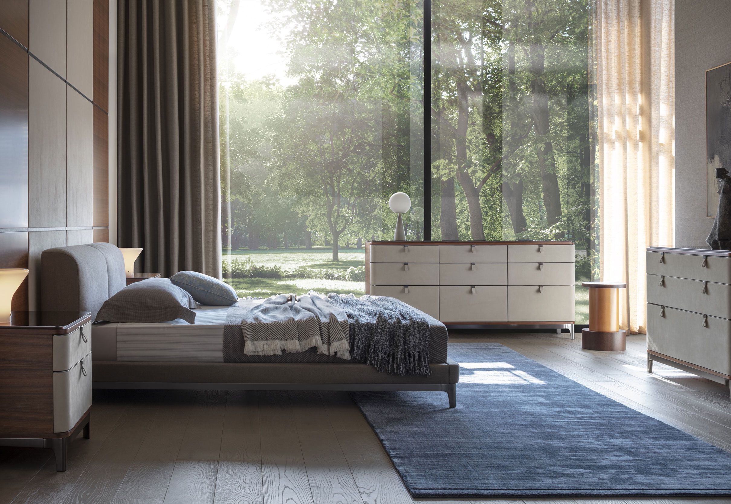 Прямоугольная прикроватная тумбочка из орехового дерева с кожаной обивкой OAK New York Suite ARCH-00099515 - Вид №3