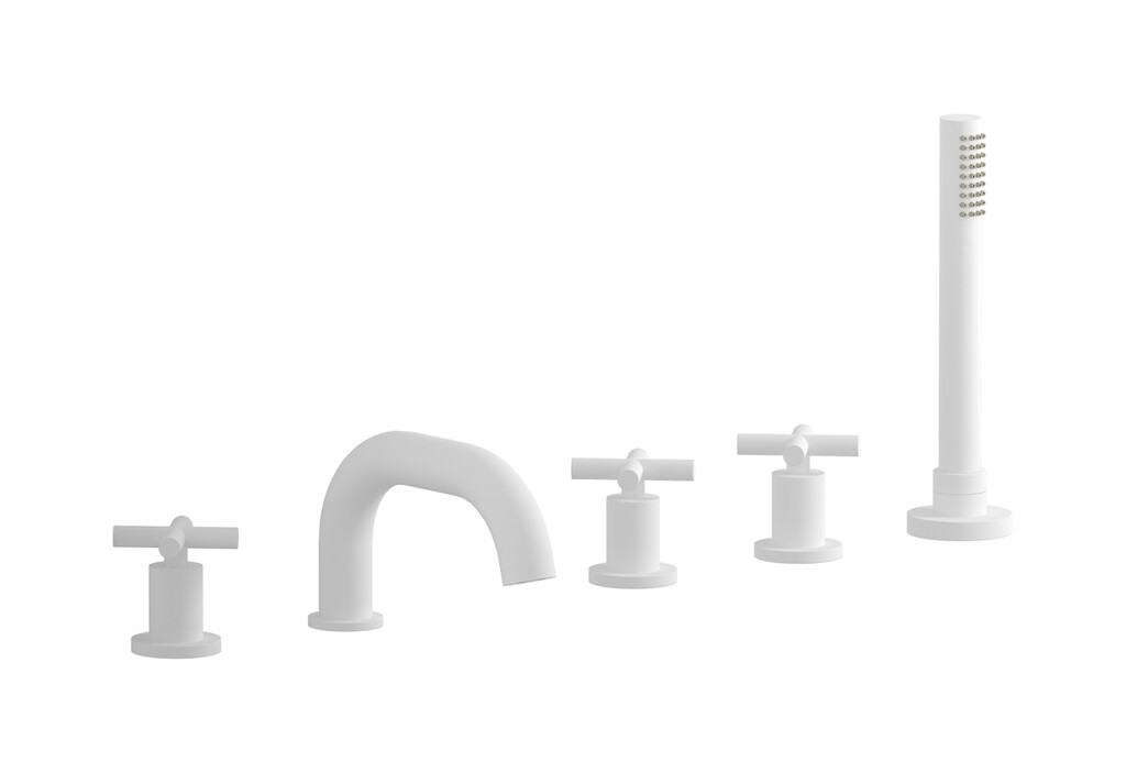 Смеситель на бортик ванной на 5 отверстий с дивертером и душевым гарнитуром. WE ARE IB wo398cc Matt White WOW