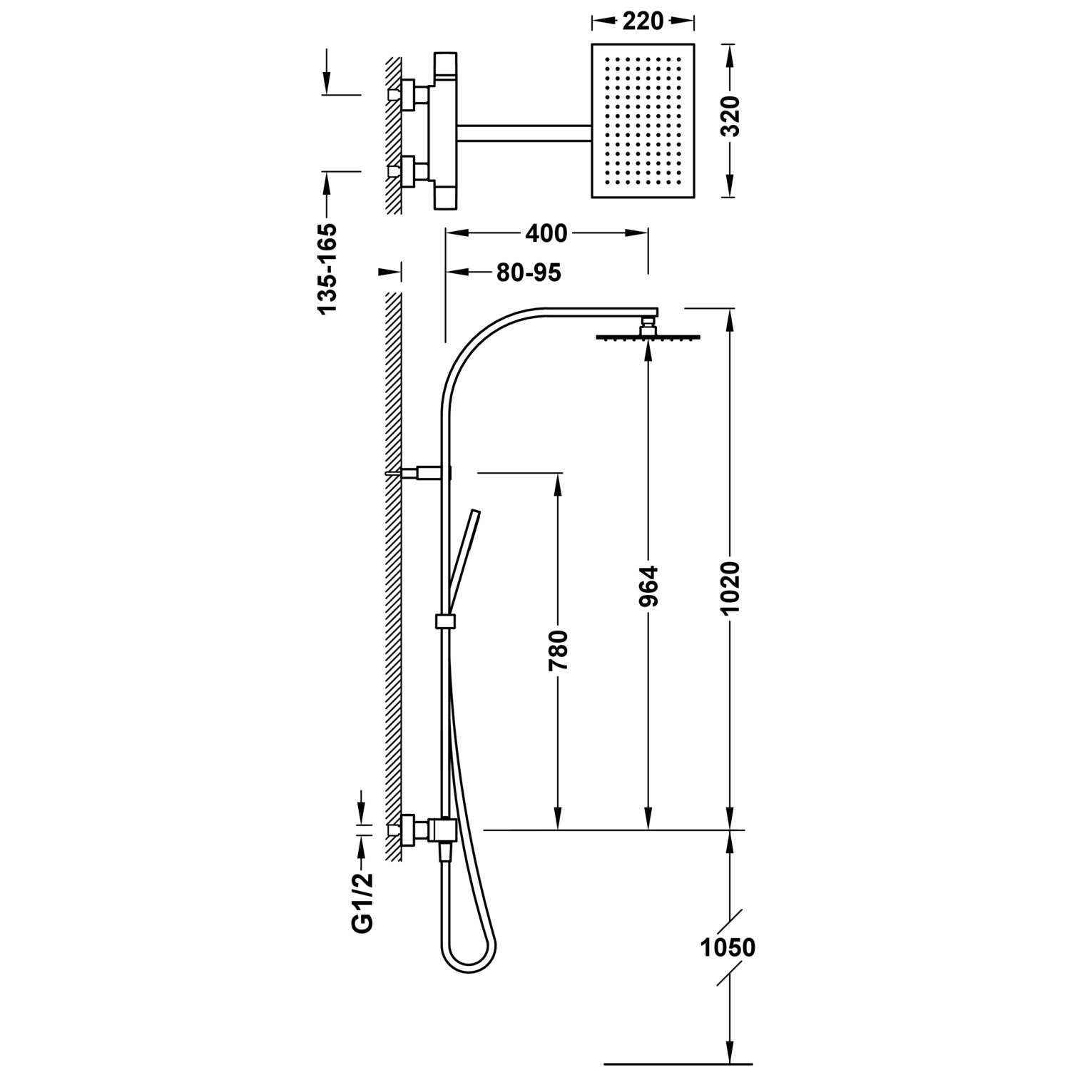 Двухходовой настенный термостатический смеситель для душа TRESMOSTATIC-20219501NE TRES Thermostatic - Вид №1