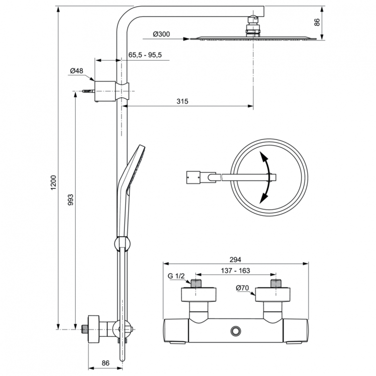 A6984AA Душевая система с термостатическим смесителем Ideal Standard IDEALRAIN LUXE EVO JET  - Вид №2