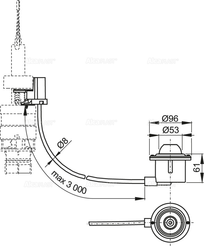 Кнопка пневматического смыва на расстоянии – ножное управление, металл, монтаж: в пол ALCAPLAST MPO12 - Вид №1