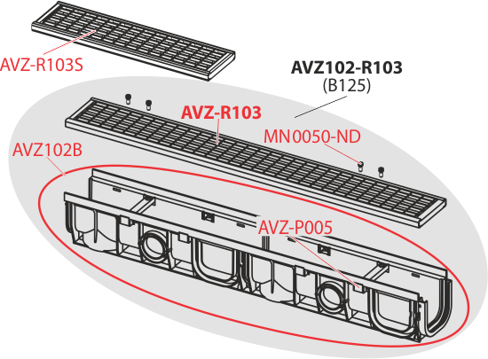 Дренажный канал 100 мм с пластиковой рамой и оцинкованной решеткой B125 ALCAPLAST AVZ102R103 - Вид №2