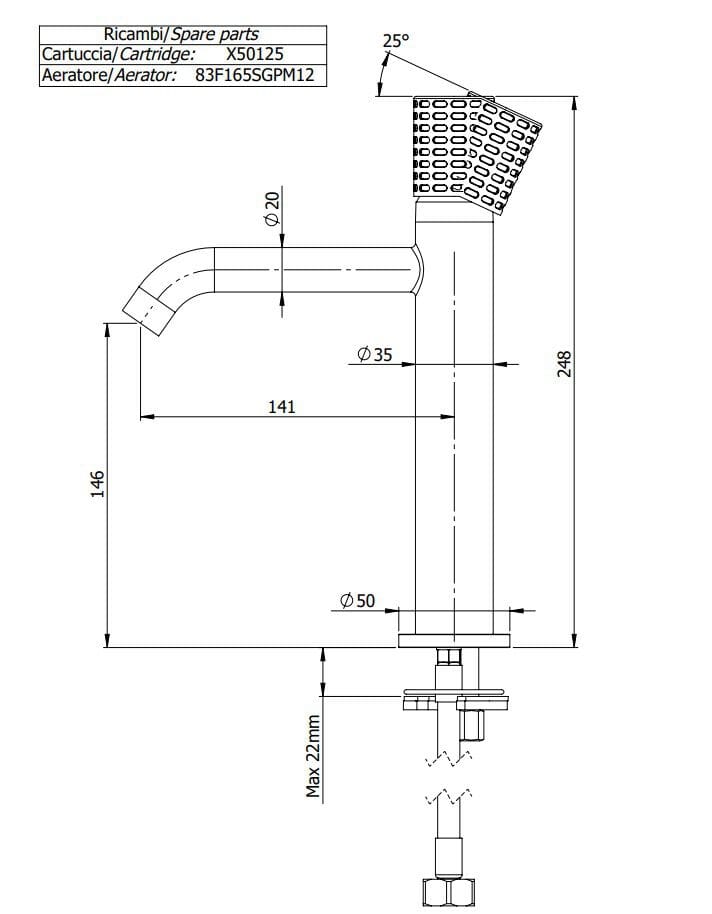Однорычажный смеситель для раковины без слива Remer Rubinetterie Celebrity ARCH-00066338 - Вид №2