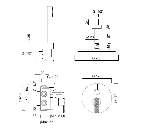 Встраиваемый смеситель для душа с душем Rubinetteria Giulini Surf Deluxe ARCH-00077714 - Вид №2