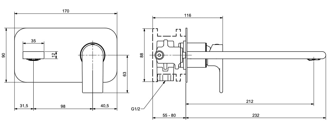 Настенный однорычажный смеситель для раковины с пластиной Bugnatese Simple ARCH-00037429 - Вид №2