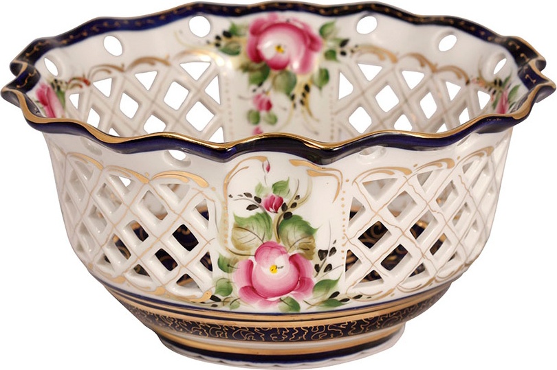 10618218 Гжельский фарфоровый завод Конфетница "Магнолия" (выс.худ.роспись) 