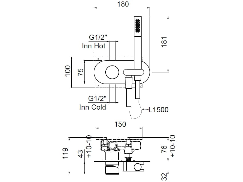 Однорычажный встраиваемый смеситель для душа с ручным душем CARIMALI Race ARCH-00109839 - Вид №2