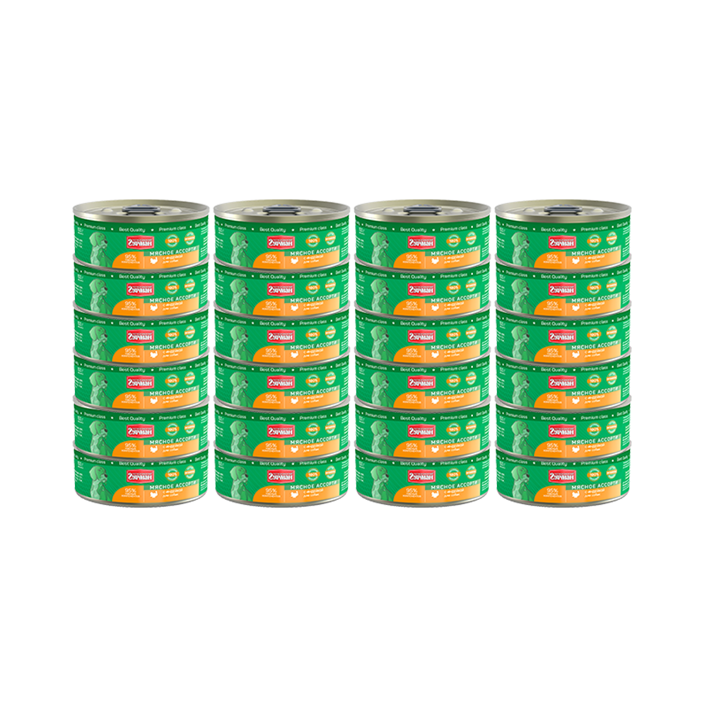 Т0055552*24 Корм для собак Мясное ассорти индейка с кольцом конс. 100г (упаковка - 24 шт) ЧЕТВЕРОНОГИЙ ГУРМАН 