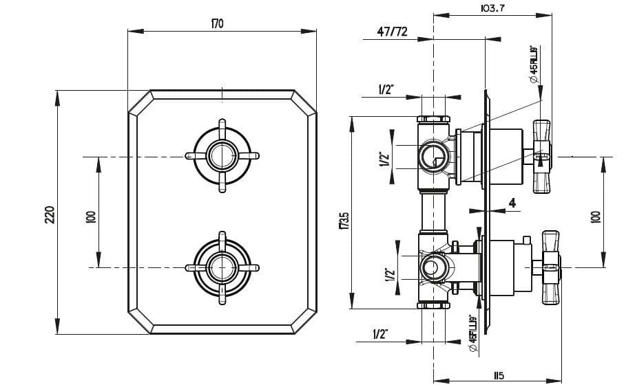 Термостатический встраиваемый смеситель для душа с переключателем Gaia Mobili Complements ARCH-00120321 - Вид №2