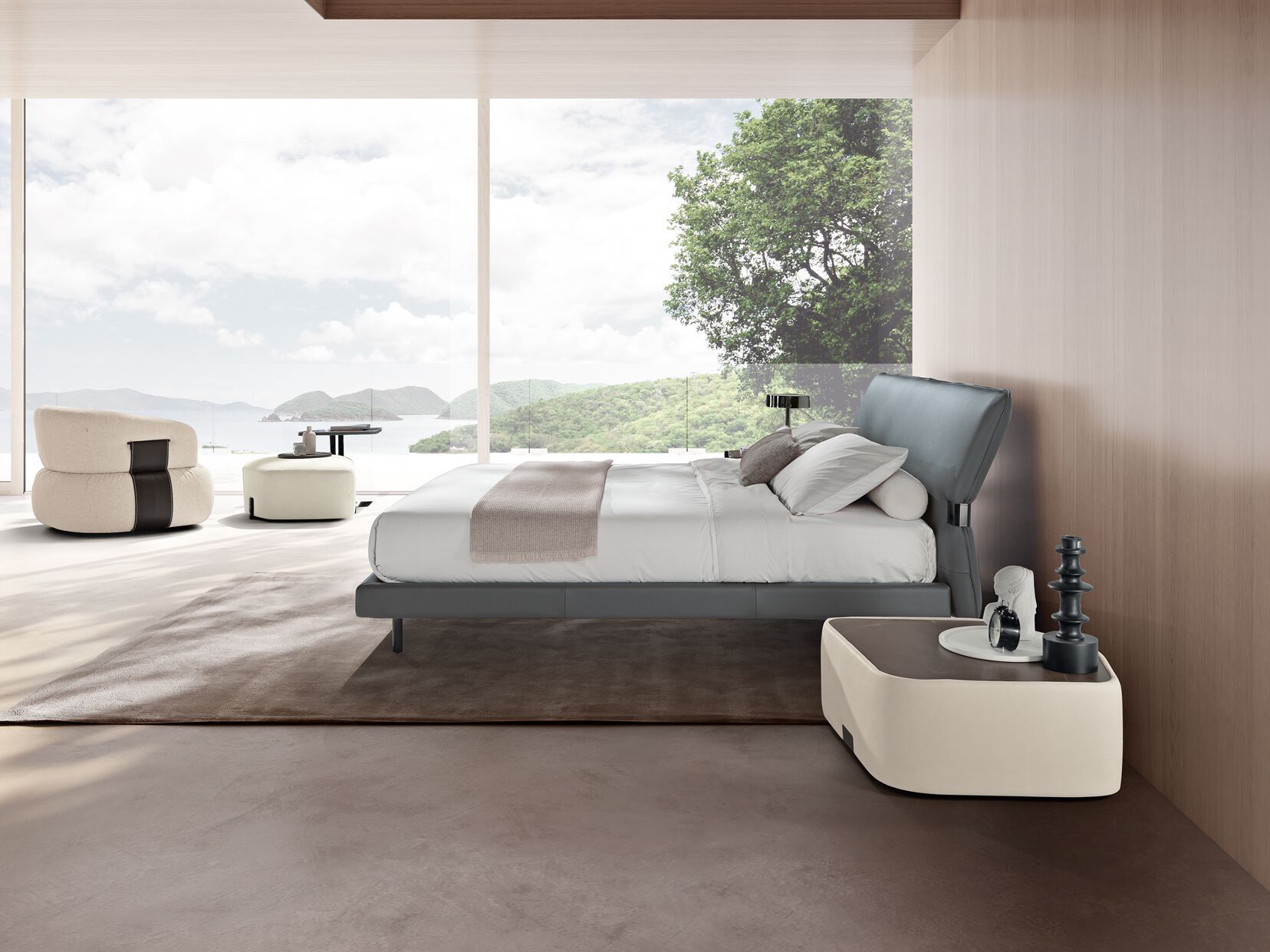 Кожаная двуспальная кровать с мягким изголовьем Max Divani ARCH-00115128 - Вид №5