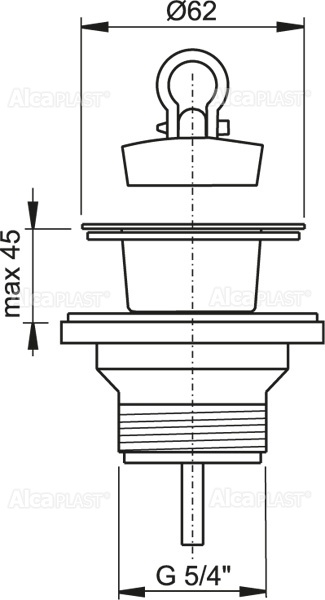 Донный клапан сифона для умывальника 5/4" с пластмассовой peшeткой DN63 ALCAPLAST A32 - Вид №1