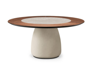 Круглый деревянный и керамический обеденный стол с центральным основанием