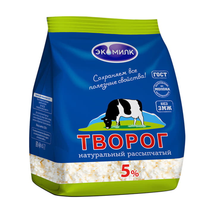 Творог 5% рассыпчатый Экомилк 350 г БЗМЖ Santreyd 21165 - Вид №1