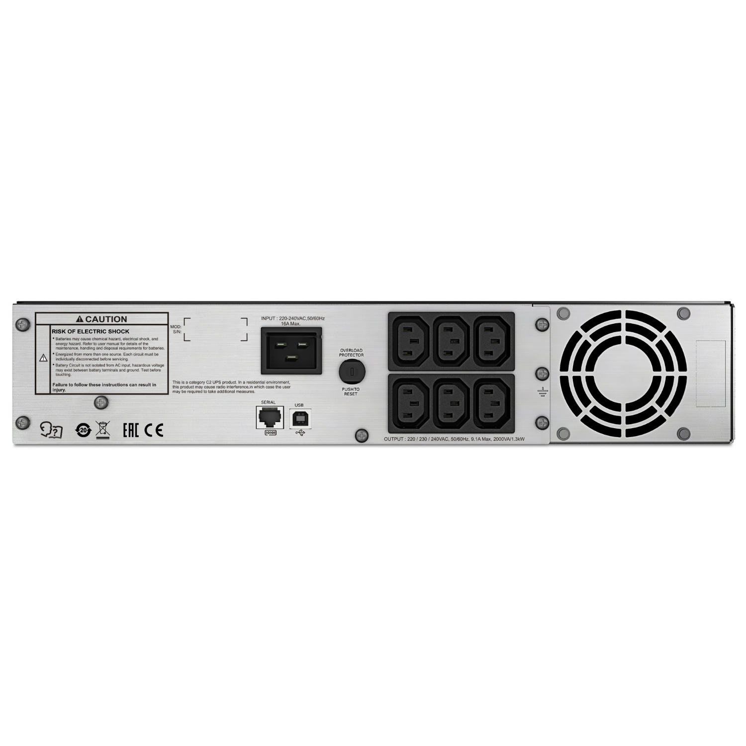 SMC2000I-2URS ИБП APC Smart-UPS C 2000 ВА с ЖК-экраном, с возможностью монтажа в стойку высотой 2U, 230 В, для России Schneider Electric 