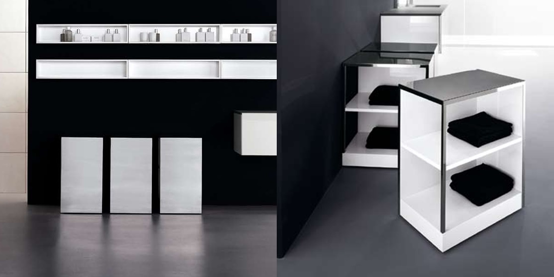 Комбинация ванной комнаты KU 59 в отделке F10 Gris Serena / Rettangolare/ L58 Bianco MILLDUE KUBIK KUBIK59 - Вид №3