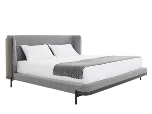 Двуспальная кровать из ткани с мягким изголовьем
