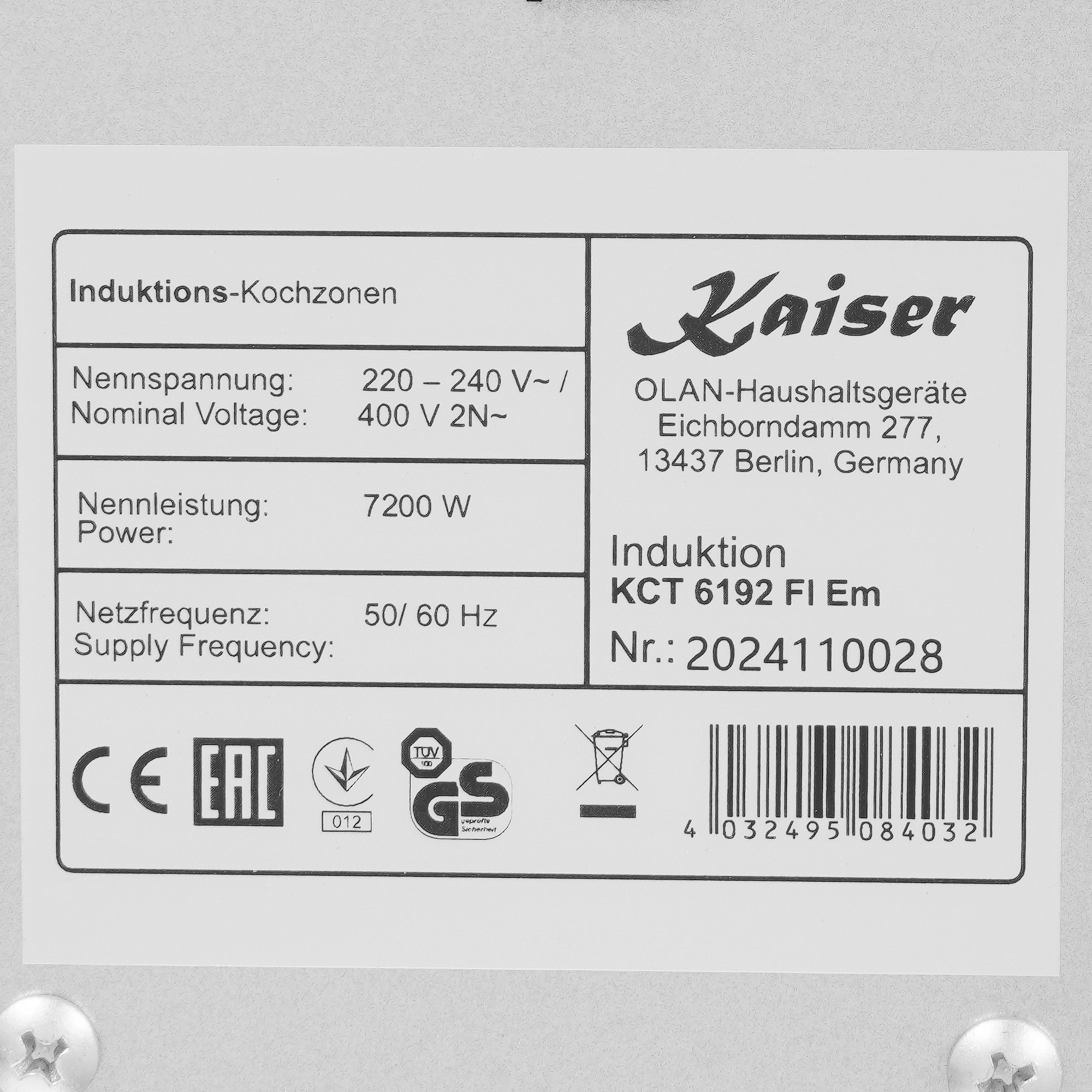 9229081 Индукционная варочная поверхность Kaiser KCT 6192 FI Em STDN-0111654 - Вид №3