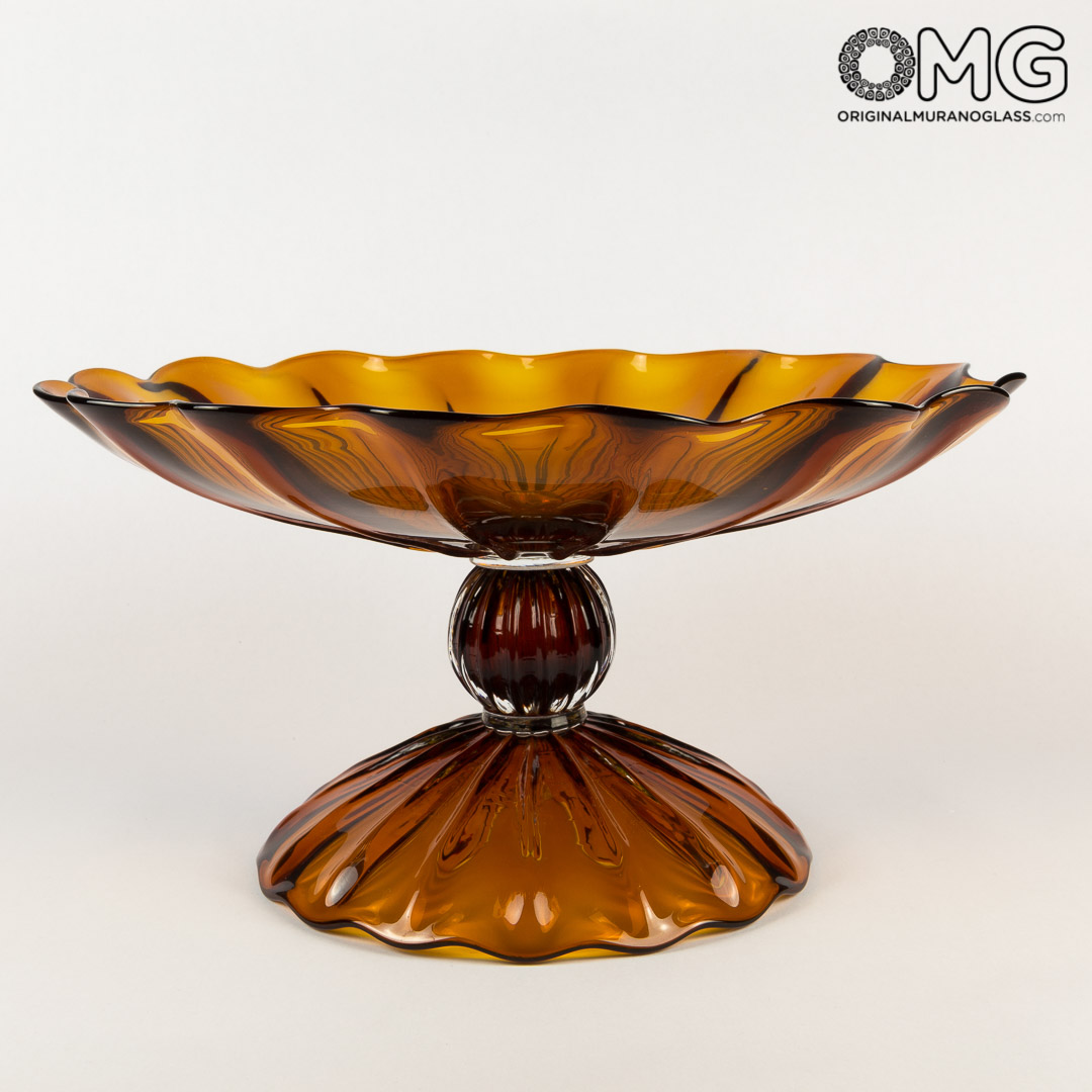 2910 ORIGINALMURANOGLASS Декоративная чаша Орхидея - янтарь - Original Murano Glass OMG 38 см  - Вид №1