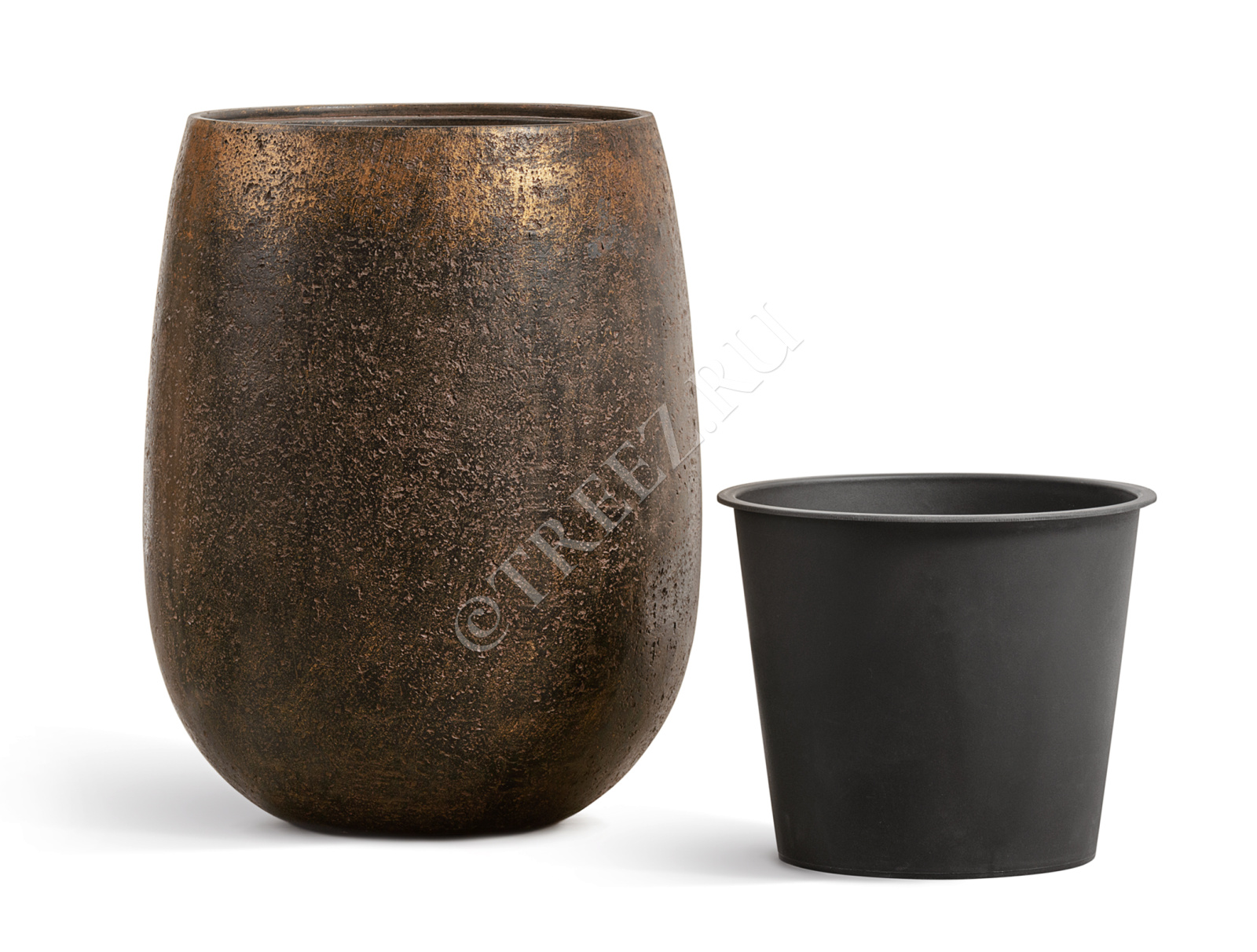 41.3321-04-073-RM-39 Кашпо  Effectory - серия Metal - Округлая чаша - Rough с золотой патиной Цветочная коллекция  - Вид №3