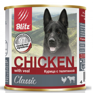 ПР0055602 Корм для собак Classic курица, телятина банка 750г Blitz