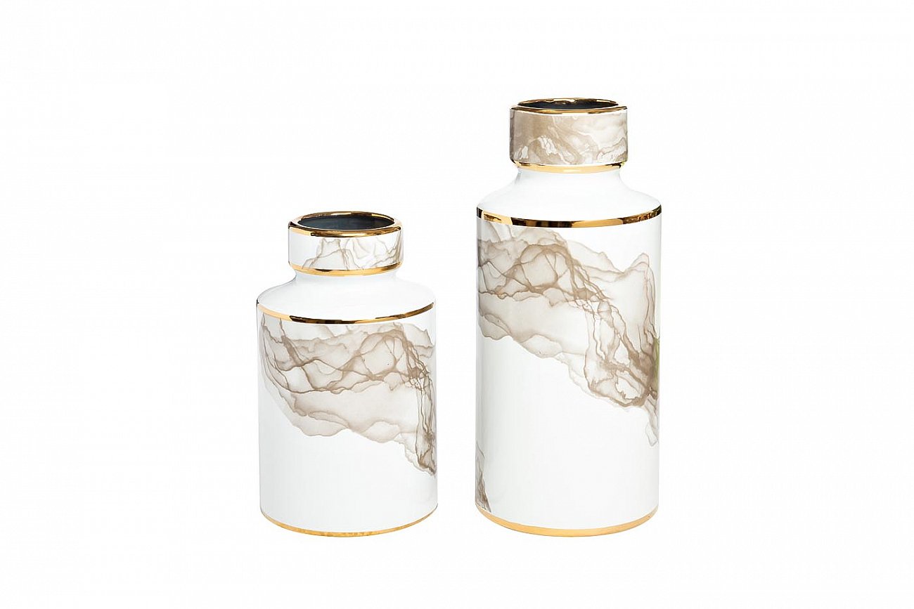 Ваза керамическая 25 см бело-серая с золотом 55RV3968S GARDA DECOR ДИЗАЙНЕРСКИЕ 00-3880522 Белый;серый  - Вид №1