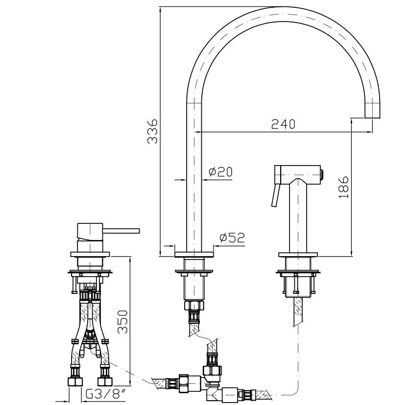 Смеситель для кухни из нержавеющей стали с поворотным изливом Zucchetti ZHK441 ARCH-00087156 - Вид №5