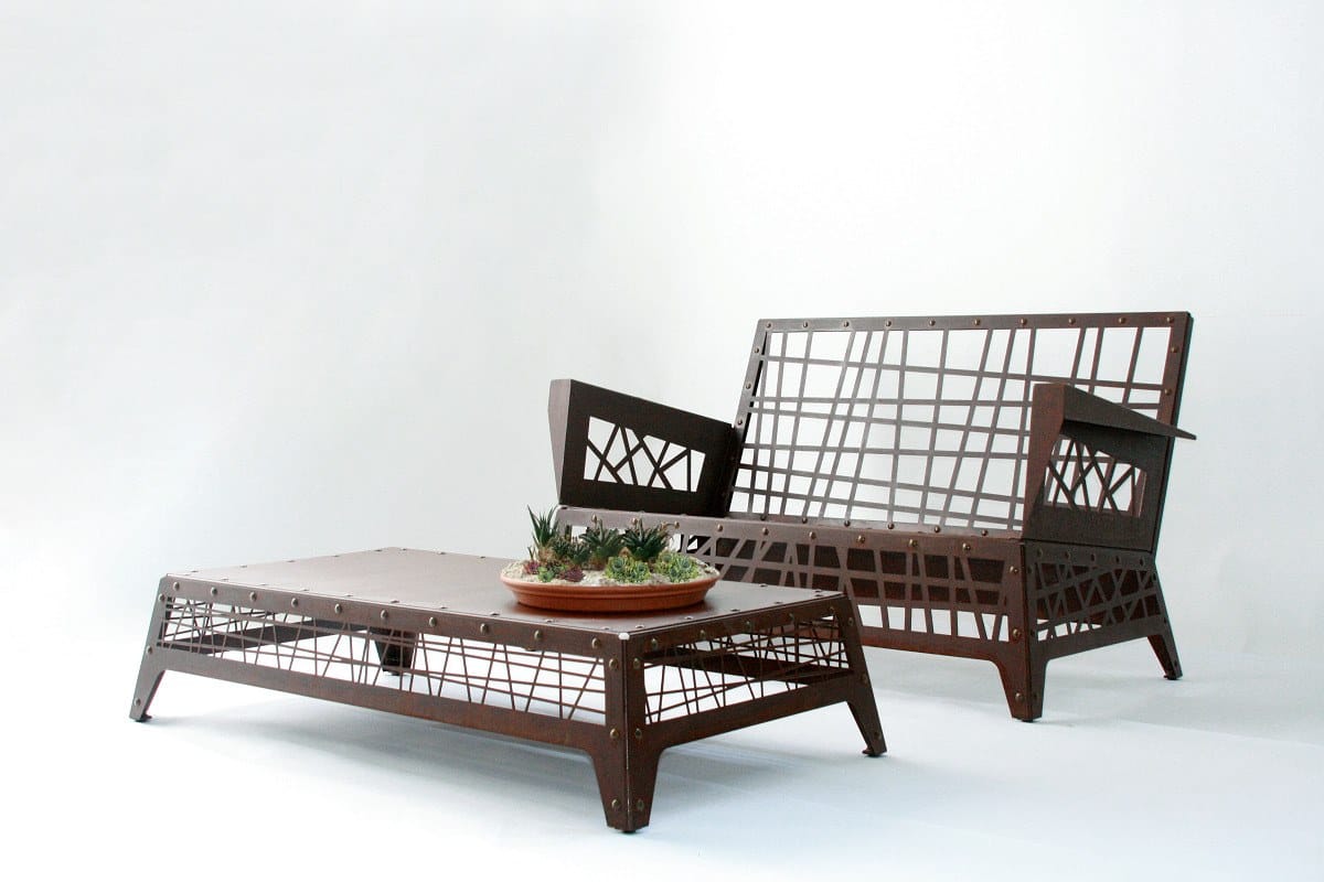 Прямоугольный садовый столик из стали Corten™ TrackDesign Mikado ARCH-00132158 - Вид №1