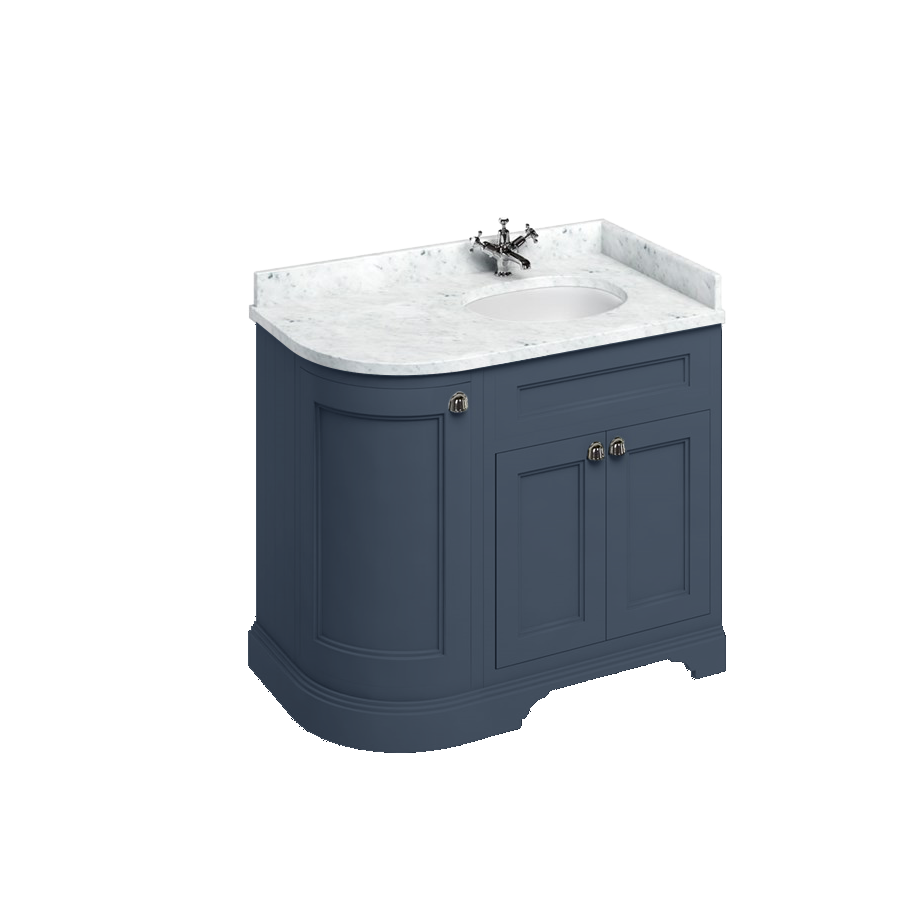 Burlington Отдельностоящий изогнутый угловой блок 100 RH со столешницей Carrara White и встроенной белой раковиной Песок FC3S_BC98R  - Вид №4