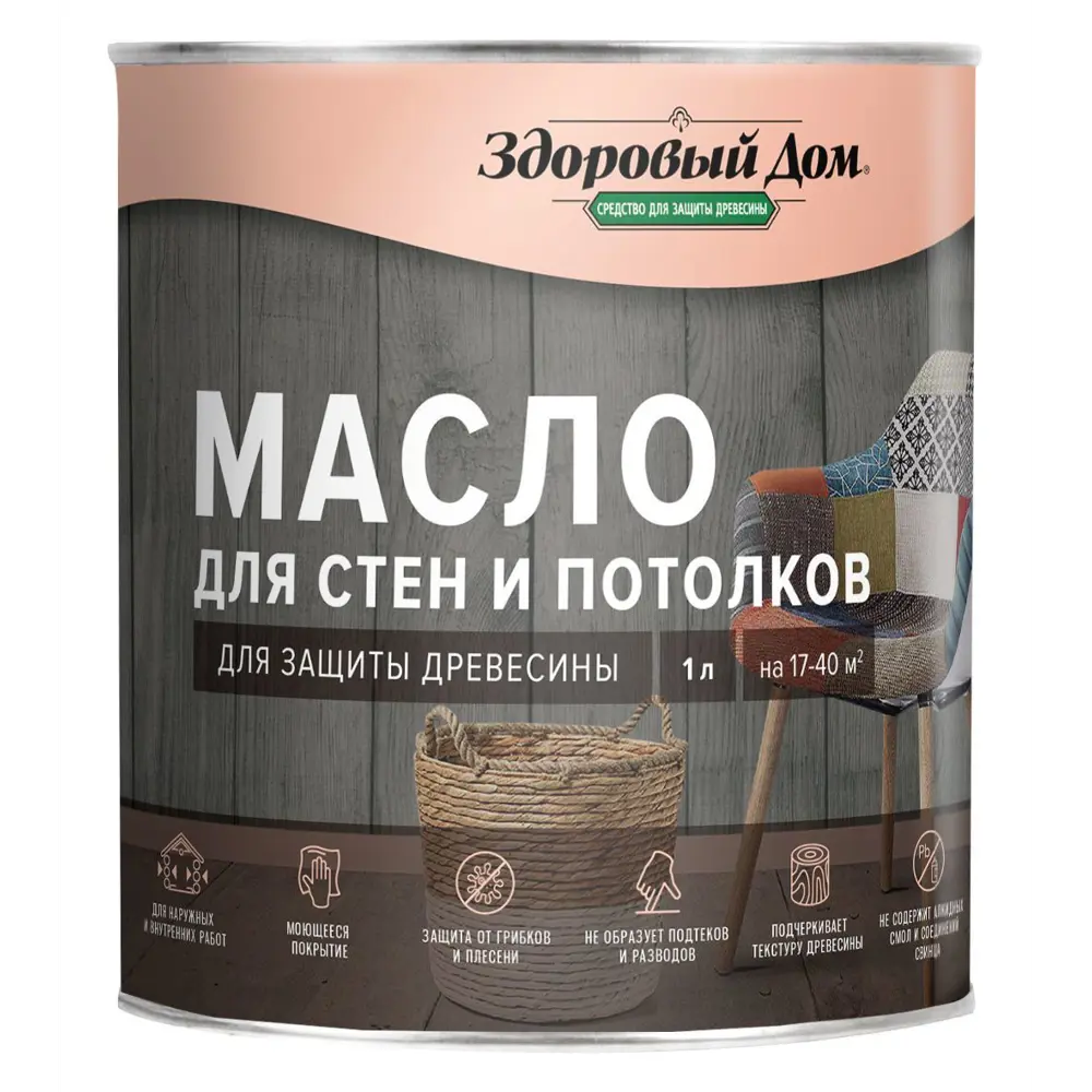 Масло для дерева ЗДОРОВЫЙ ДОМ - защита и декор стен, потолков, мебели цвет дуб 1 л 82336798 STLM-0024832 - Вид №1
