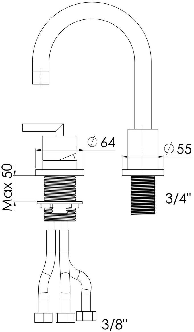 rvb Смеситель для умывальника, однорычажный, на 2 отверстия Fun 4531.--.45 - Вид №1