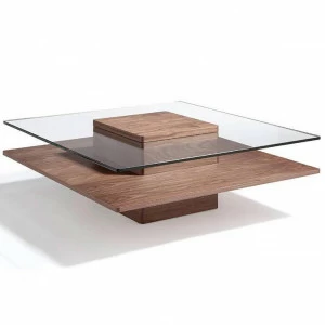 Журнальный столик стеклянный с деревянной полкой 100 см орех HK22A от Angel Cerda ANGEL CERDA  241787 Орех;коричневый;прозрачный