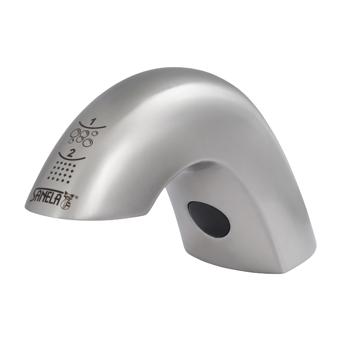 03467 Нержавеющий смеситель для подачи теплой и холодной воды, с интегрированным дозатором мыла, 1 л, 230 B/ 50 Гц SANELA 