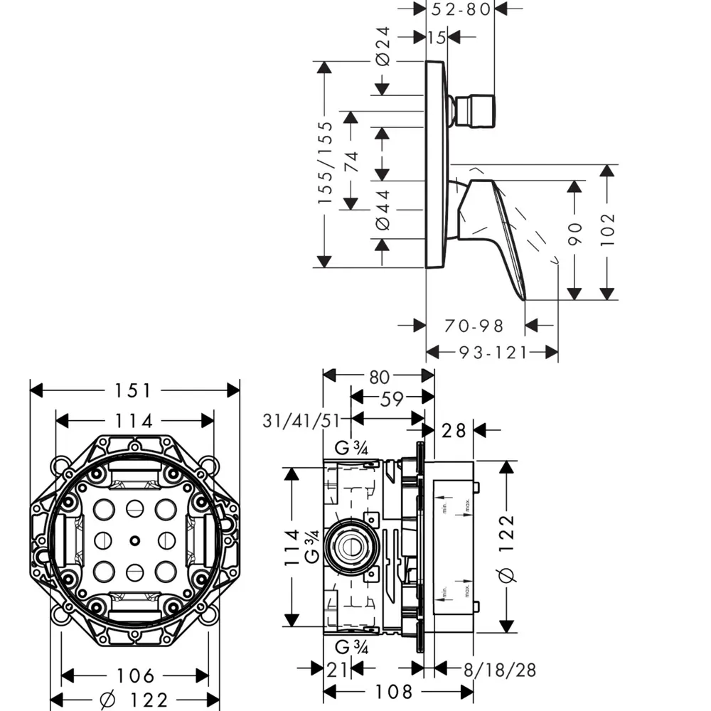 Смеситель для ванны встраиваемый Hansgrohe Logis STLM-2154008 - Вид №8