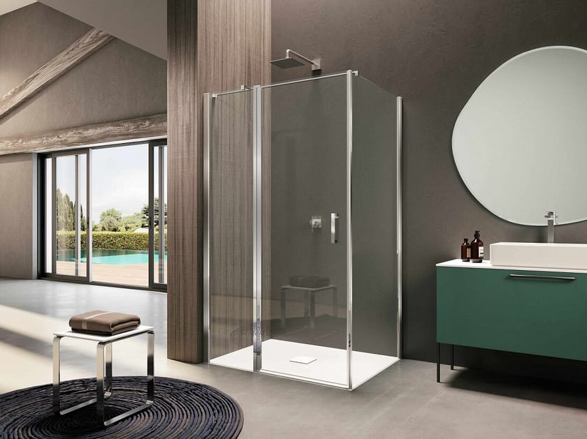 Стеклянная угловая душевая кабина с распашной дверью Provex Industrie ARCH-00062517