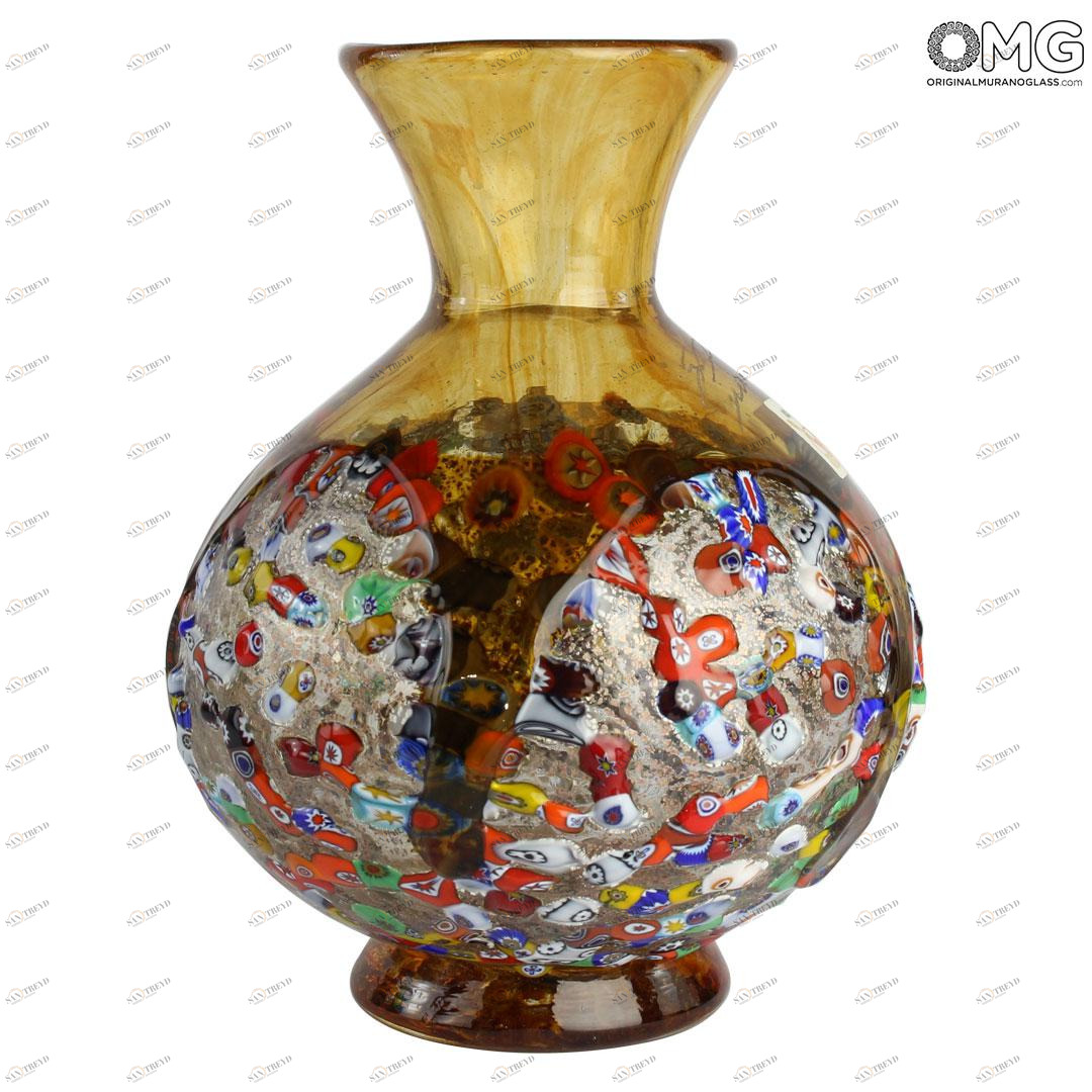 4471 ORIGINALMURANOGLASS Ваза Санчо - янтарная - муранское стекло OMG 13 см 