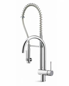 Смеситель однорычажный для мойки на 1 отверстие, с двумя поворотными изливами и душевой лейкой с упором MOONY NEWFORM Италия