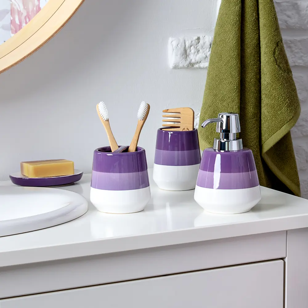 Стакан для зубных щёток «Trait» с разделителем керамика цвет фиолетовый VERRAN STLM-2075600 - Вид №2