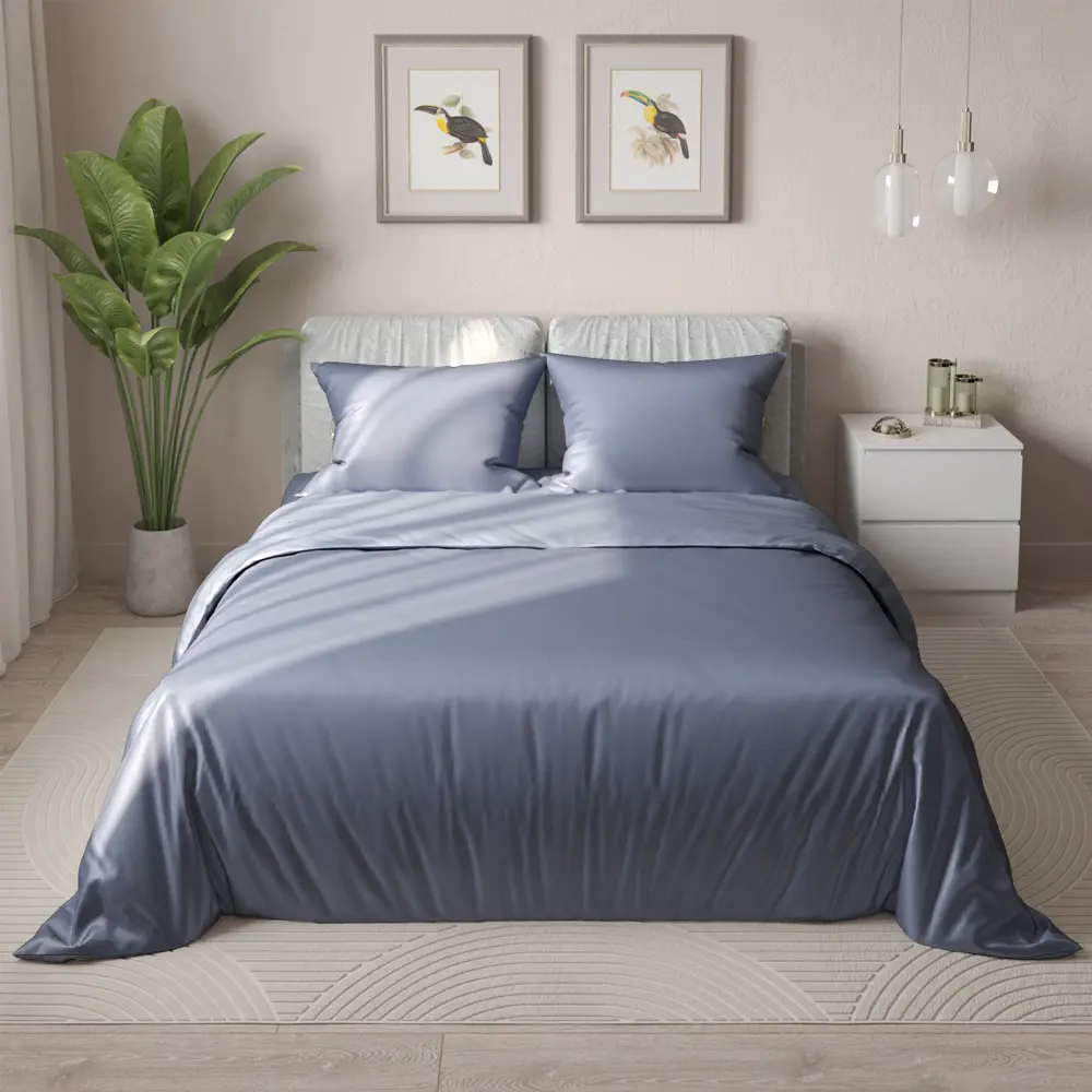 Комплект постельного белья НТК полутораспальный из полисатина насыщенного синего цвета 89404962 STLM-1578490