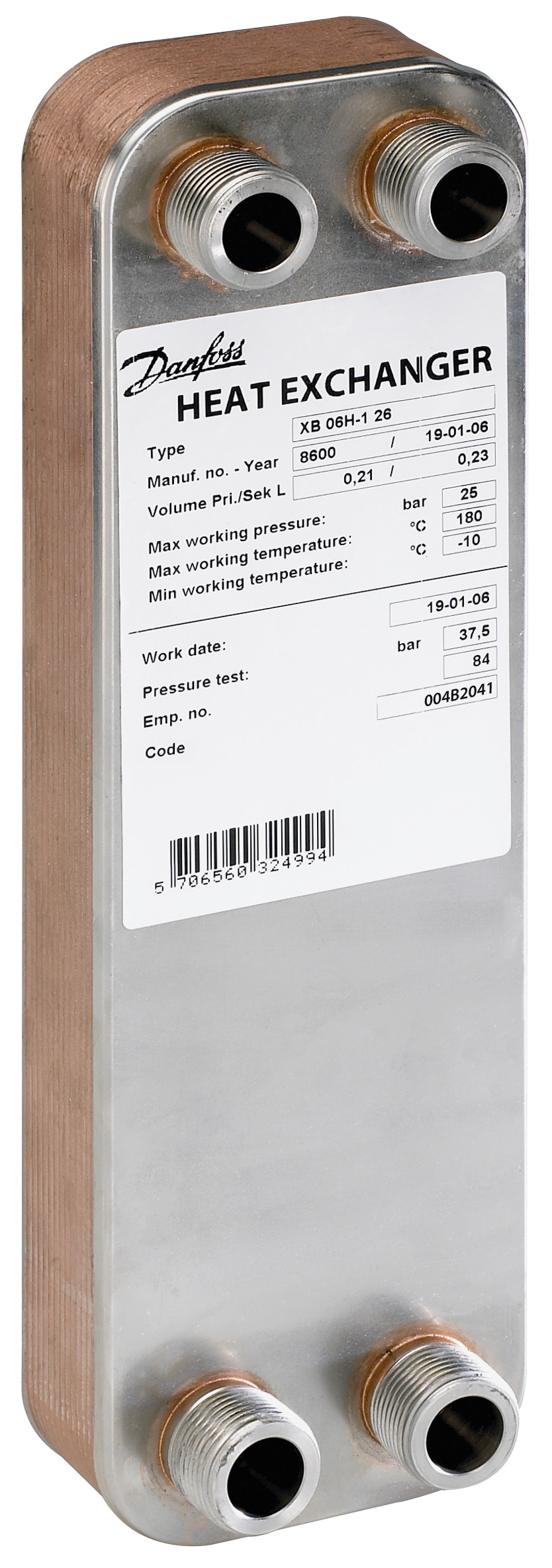 Danfoss Паяный пластинчатый теплообменник серии XB06 XB 06L-1 40 паяный пласт. теплообменник 004B2031  - Вид №16