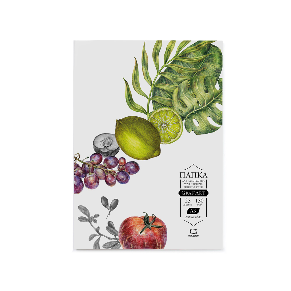 402303 Папка с бумагой для сухих техник Graf Art 150 г/м2 30 х 42 см лист 25 л. Малевичъ 