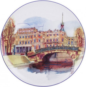 10615370 Императорский фарфоровый завод Тарелка декоративная 19,5см "Санкт-Петербург.Нижне-Лебяжий мост" "Эллипс" Фарфор твердый