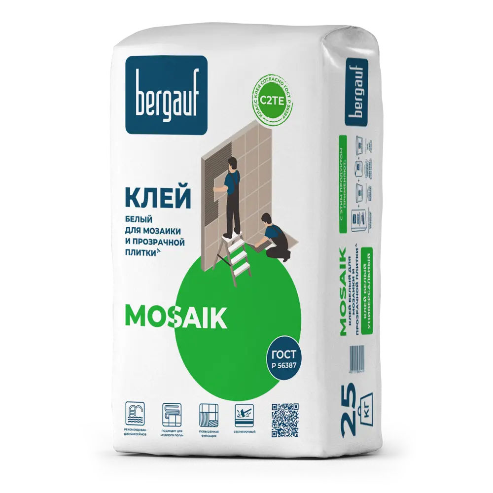 Клей для плитки Bergauf Mosaik С2TE 25 кг цвет белый 84341503 STLM-2118134