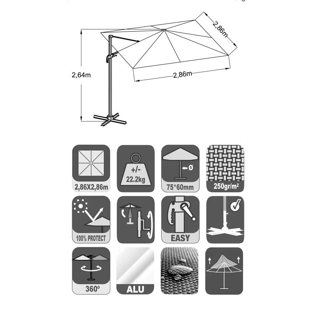 Naterial Aura — садовый зонт с боковой стойкой 286×286 см белый 82232810 STLM-1570652 - Вид №22