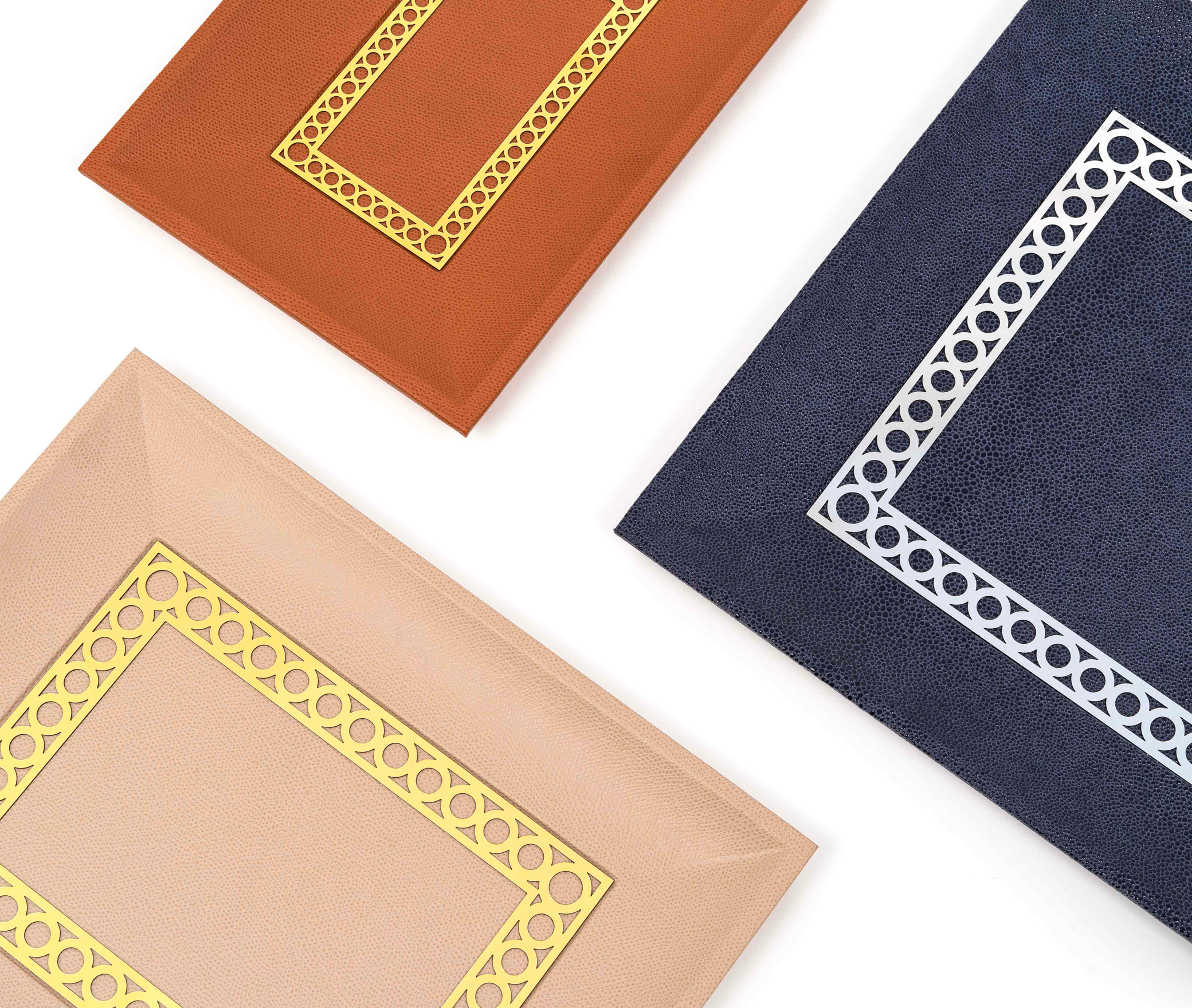 Прямоугольный поднос для мелочей Aston - 35X28 см/металл-финиш_хром/ари-кожа_темно-синий Pinetti 00.1893.061.003 - Вид №5