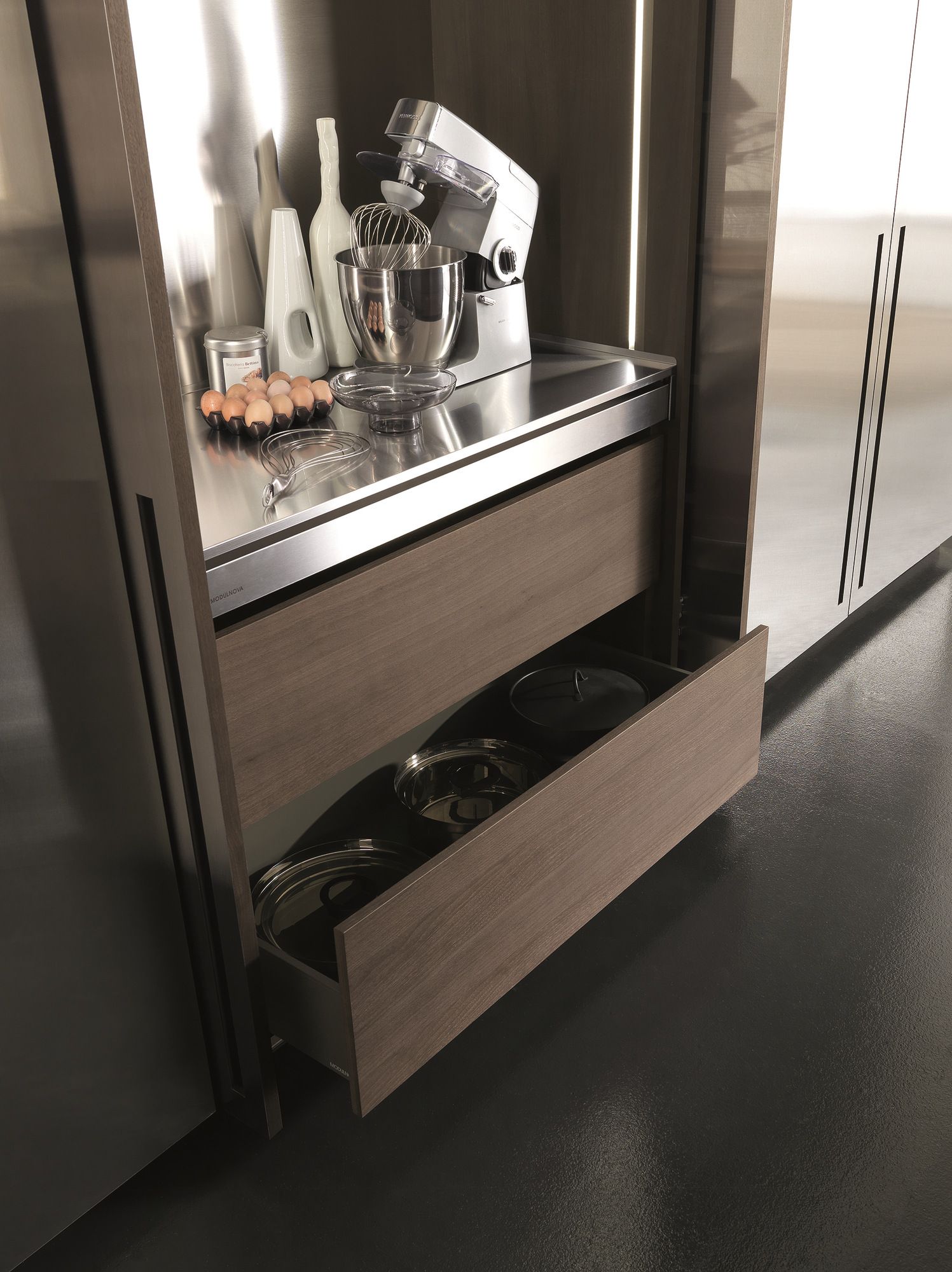 Кухня из нержавеющей стали и дерева с островом MODULNOVA Fly ARCH-00068193 - Вид №16