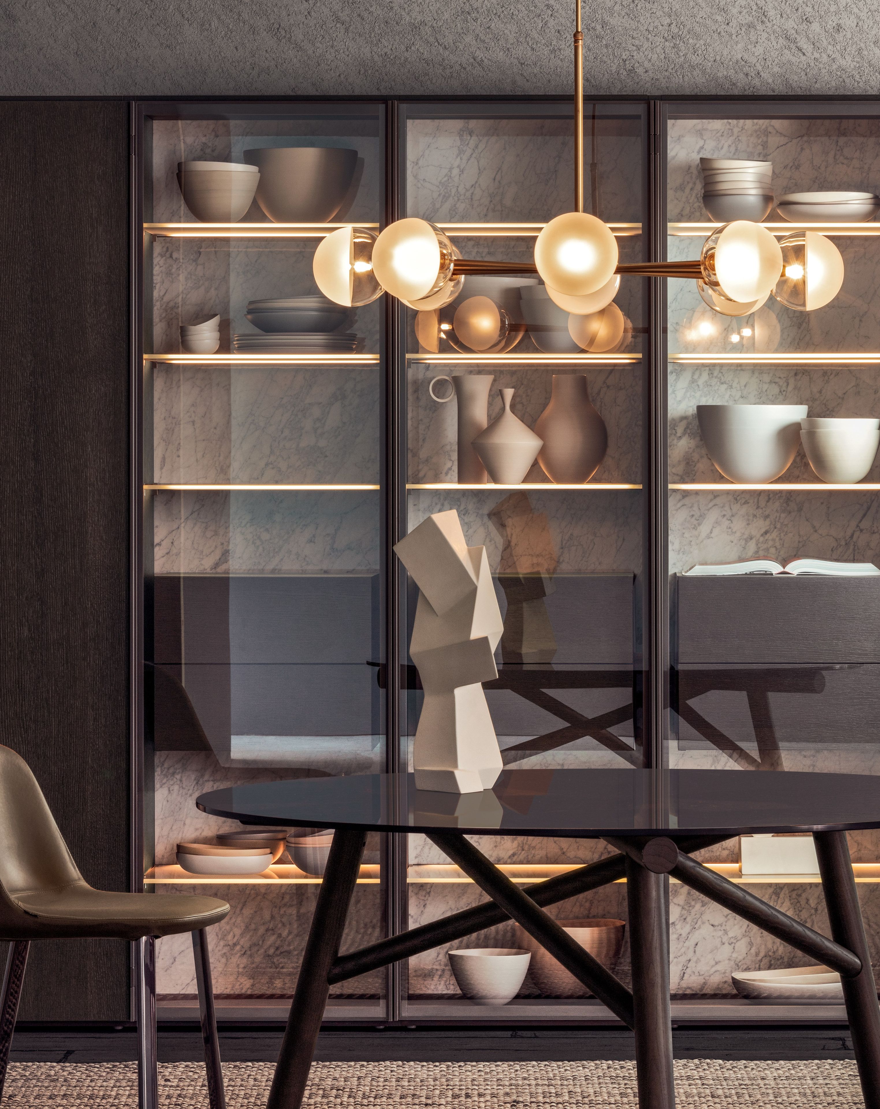 Секционный книжный шкаф из дерева и стекла с ящиками Pianca Spazioteca ARCH-00006102 - Вид №1