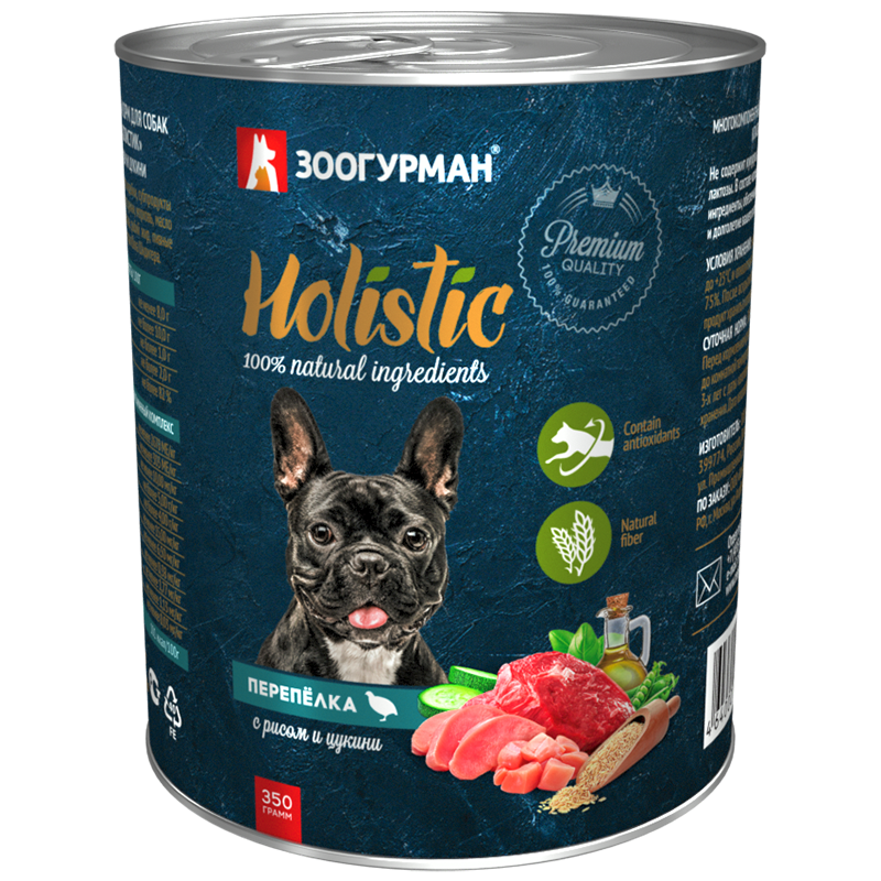 ПР0049755 Корм для собак Перепёлка с рисом и цукини ж/б 350г ЗООГУРМАН 